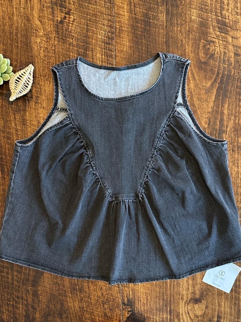 Cicy Bell | Shirred Denim Babydoll Tank Top - Black Wash, Size XXL, NWT